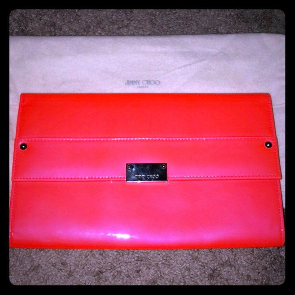 ❌SOLD❌🔥JIMMY CHOO NEON ORANGE FLAME REESE CLUTCH